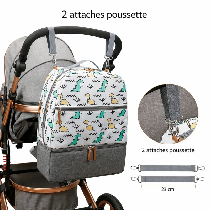 Attaches poussette pour le petit sac à dos à langer dinosaure
