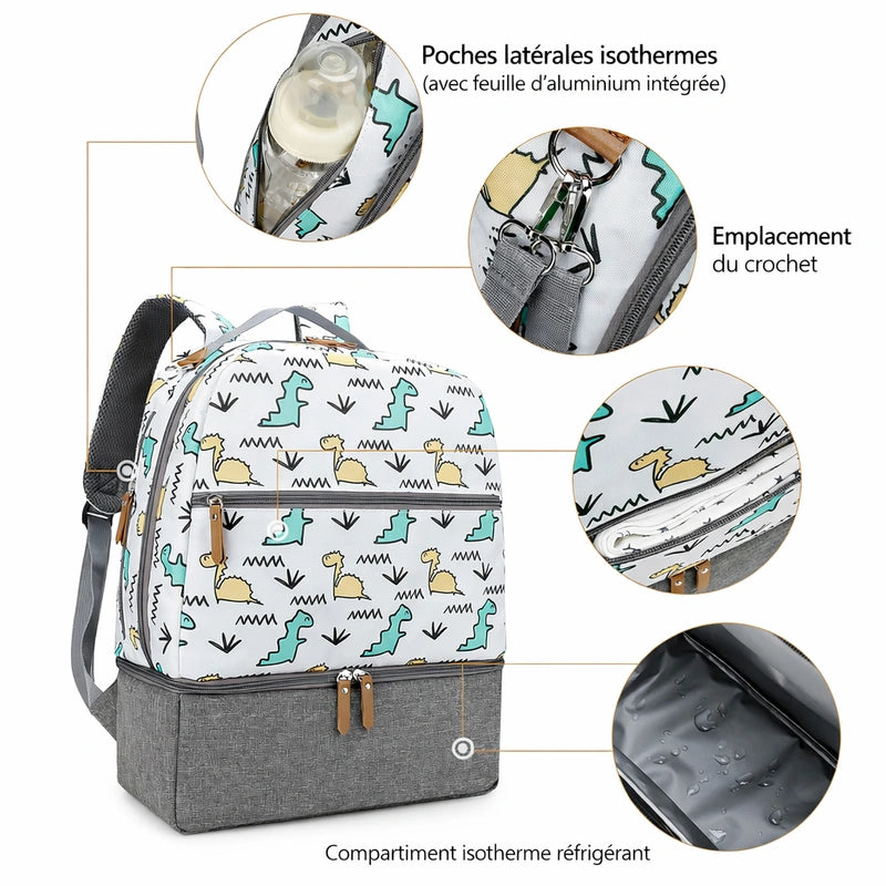 Caractéristiques du petit sac à dos à langer dinosaure