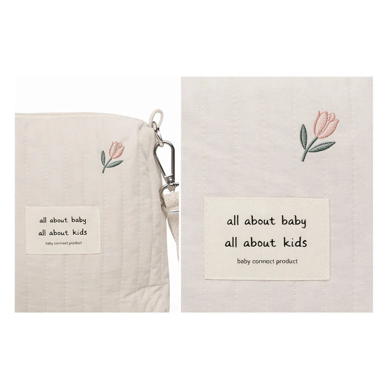Détail du sac à langer bébé fleuri