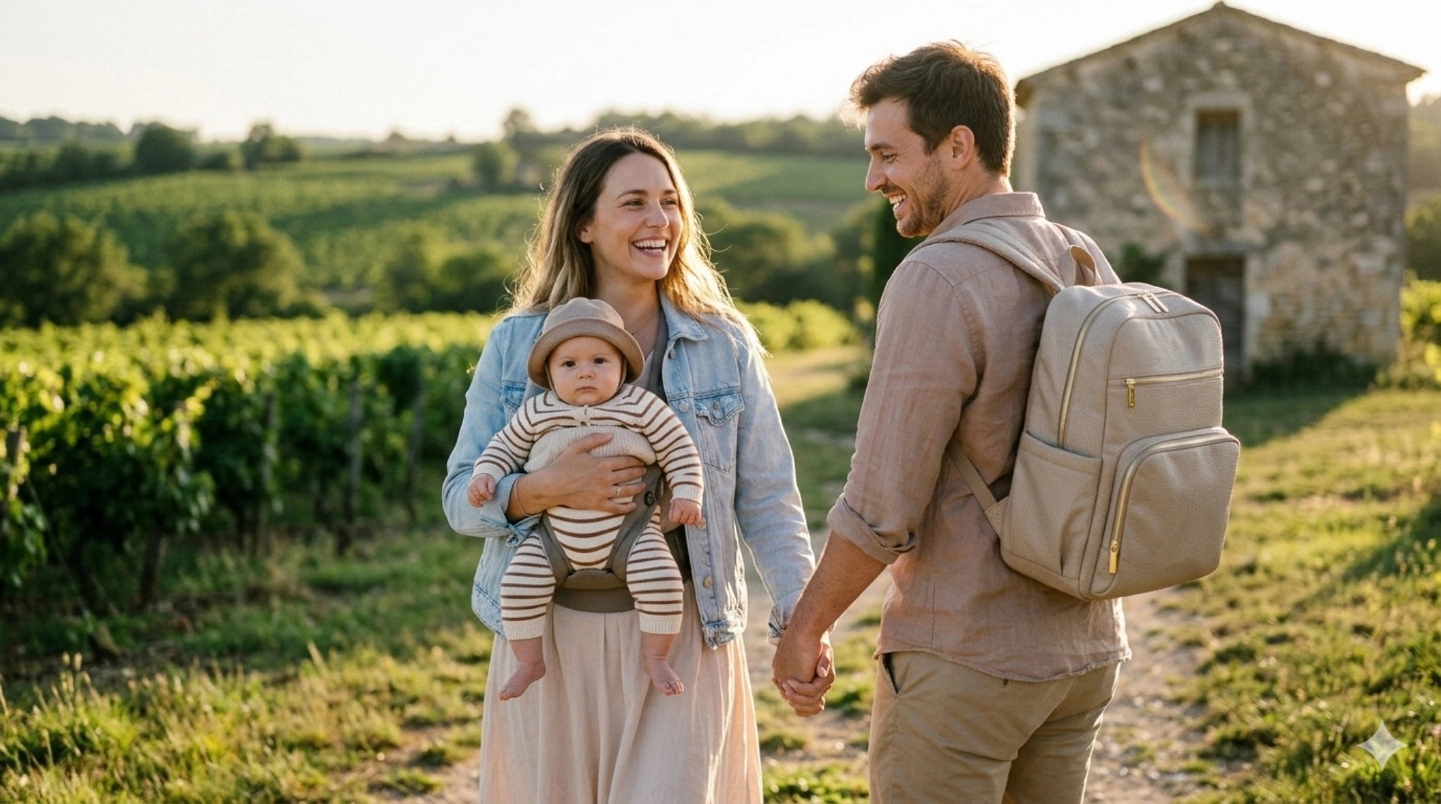 Famille en sortie avec un sac à dos à langer