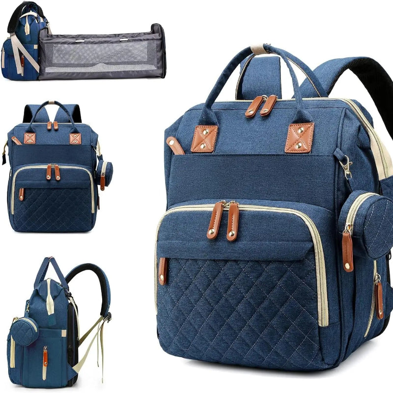 Sac à dos à langer lit avec port USB bleu