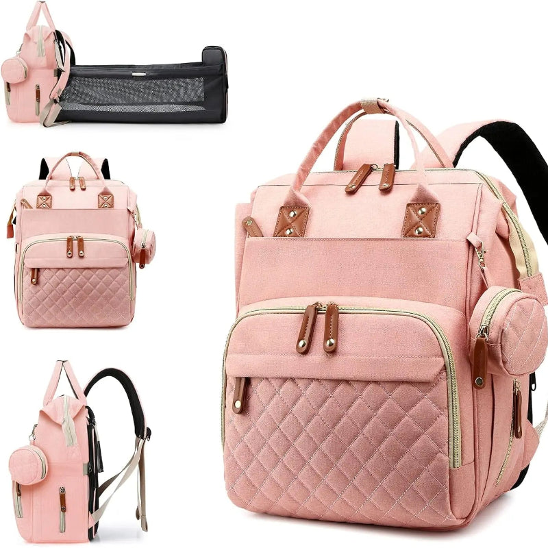 Sac à dos à langer lit avec port USB rose