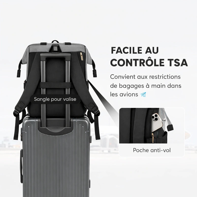 Sac a dos langer noir avec sangle pour valise