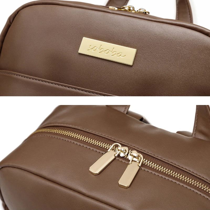 Sac à dos à langer imperméable marron vue fermeture