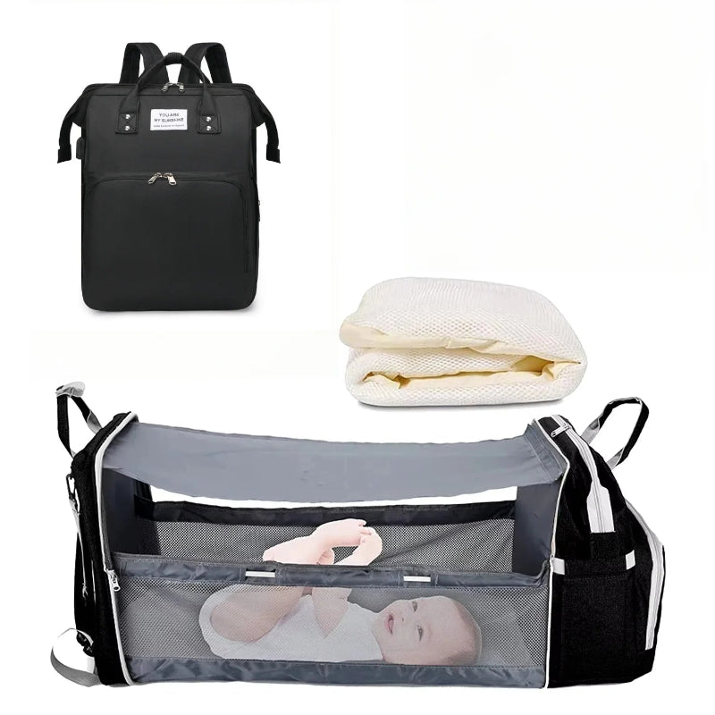 Sac à langer 3 en 1 noir avec matelas à langer