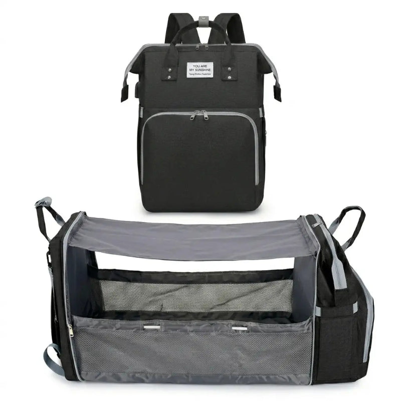 Sac à langer 3 en 1 noir ouvert