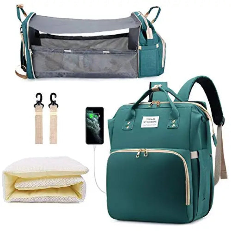 Sac à langer 3 en 1 vert avec matelas à langer