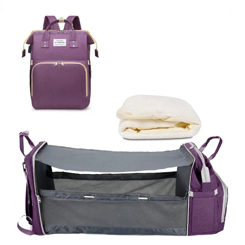 Sac à langer 3 en 1 violet + matelas à langer