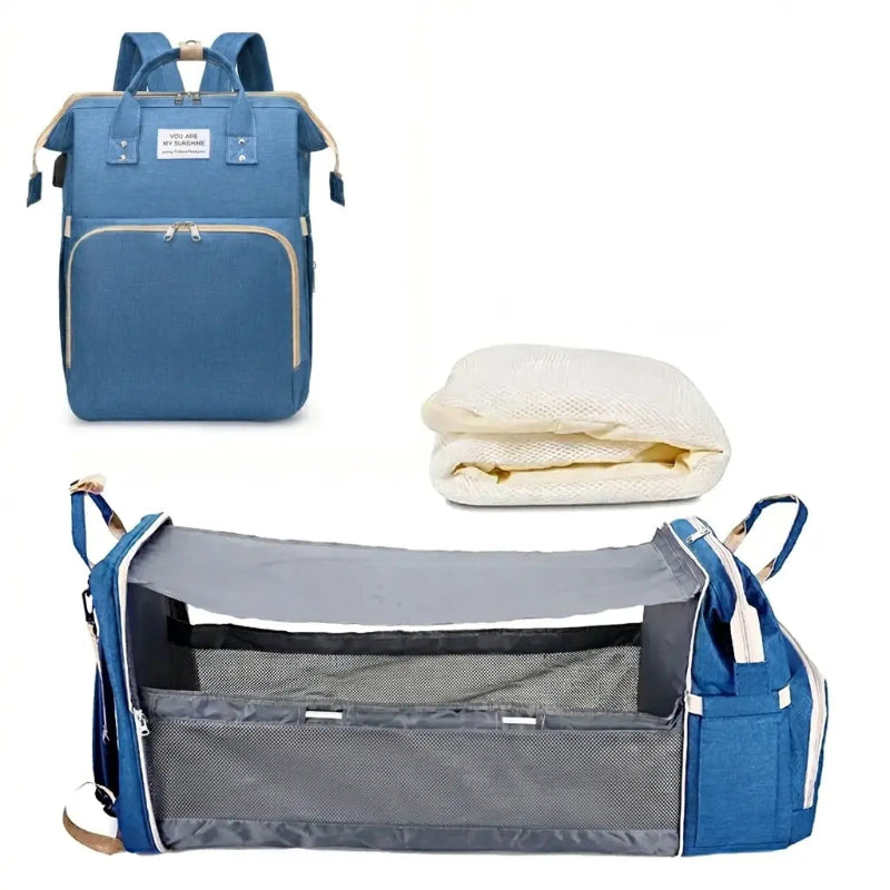 Sac à langer 3 en 1 bleu + matelas à langer