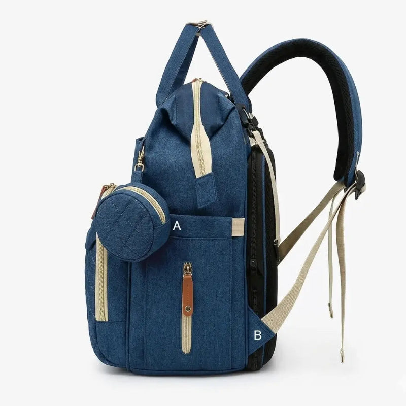 Sac à langer avec lit bleu de profil