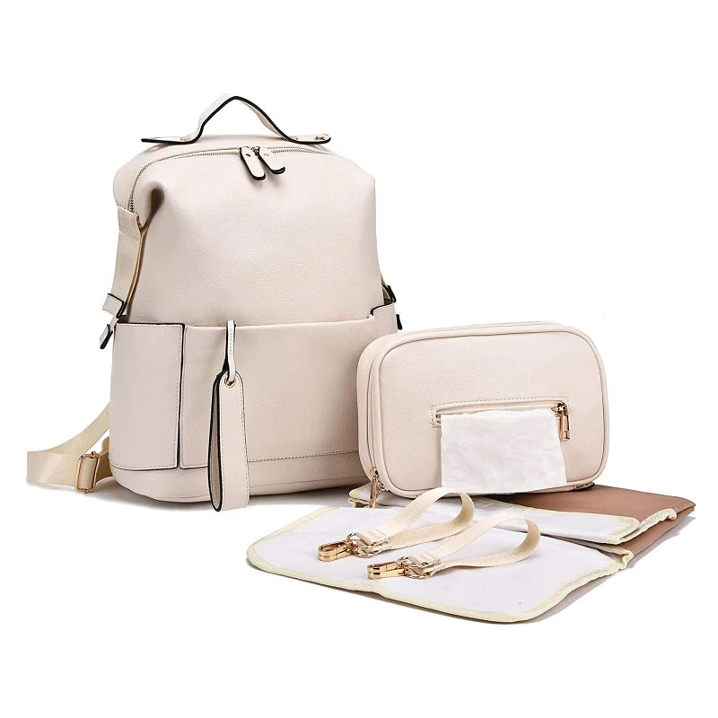 Sac à langer cuir blanc avec tapis à langer