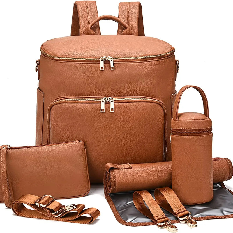 Sac à langer en cuir marron