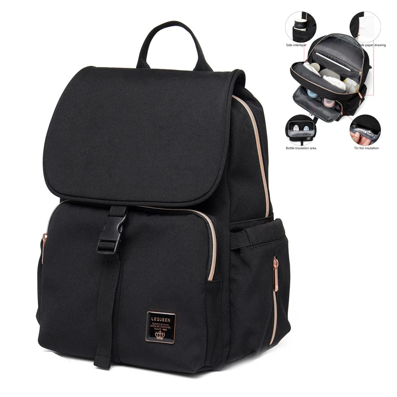 Sac à langer à dos noir avec poches intérieur