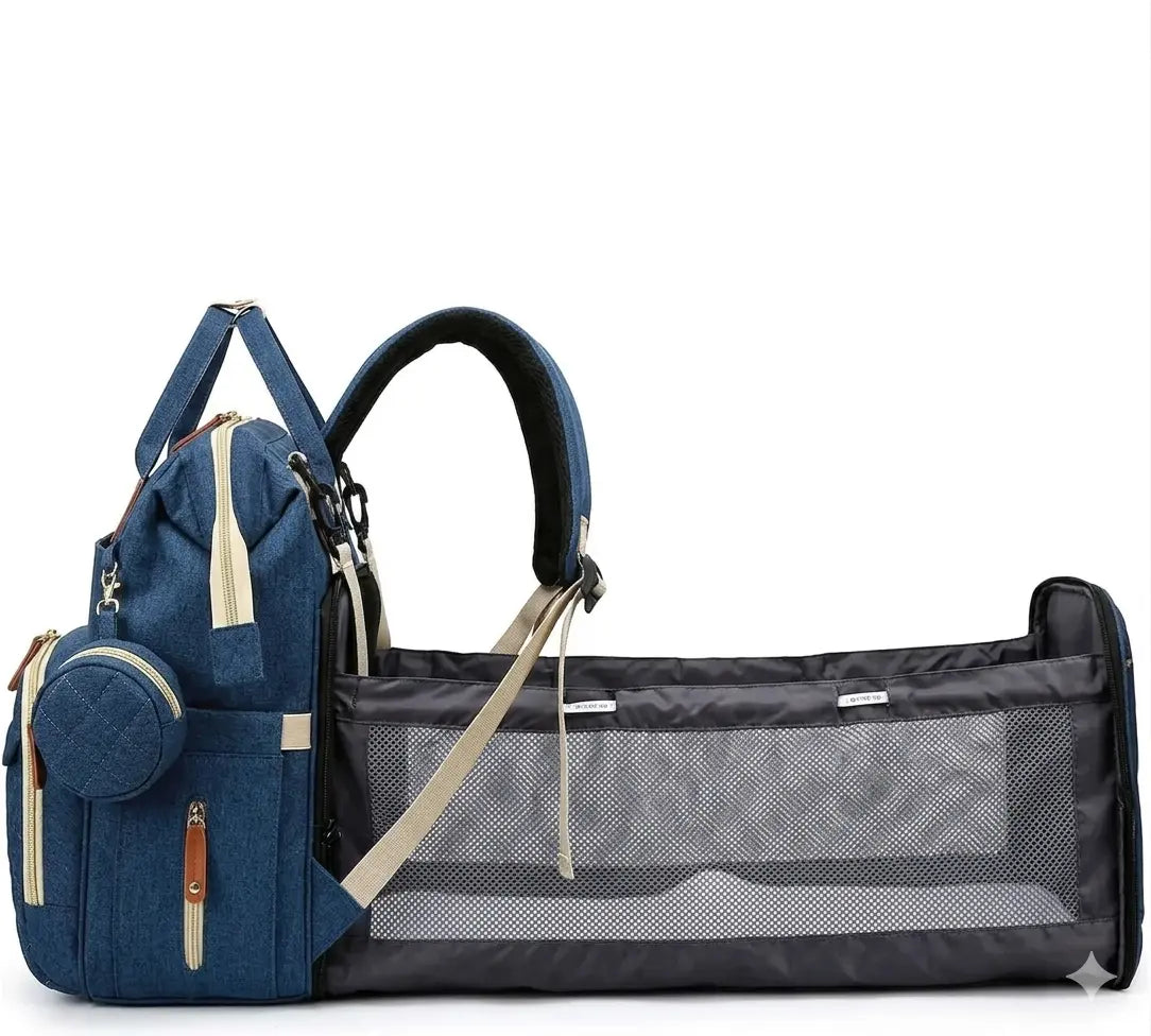 Sac à langer avec lit bleu ouvert