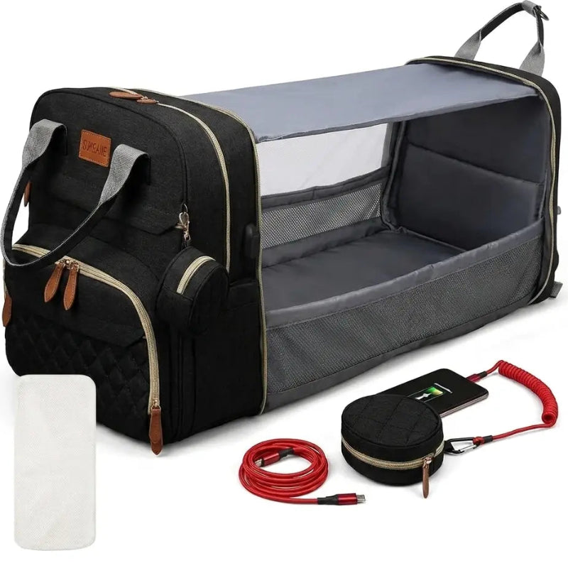 Sac à langer lit noir ouvert