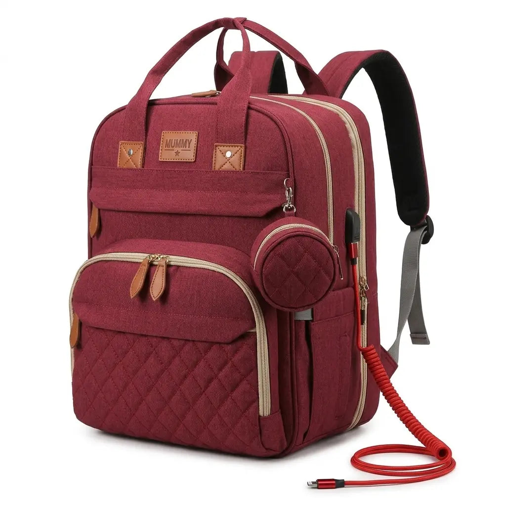 Sac à langer lit rouge avec port USB