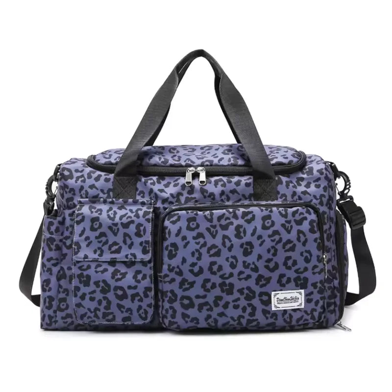 Sac à langer léopard bleu de face 