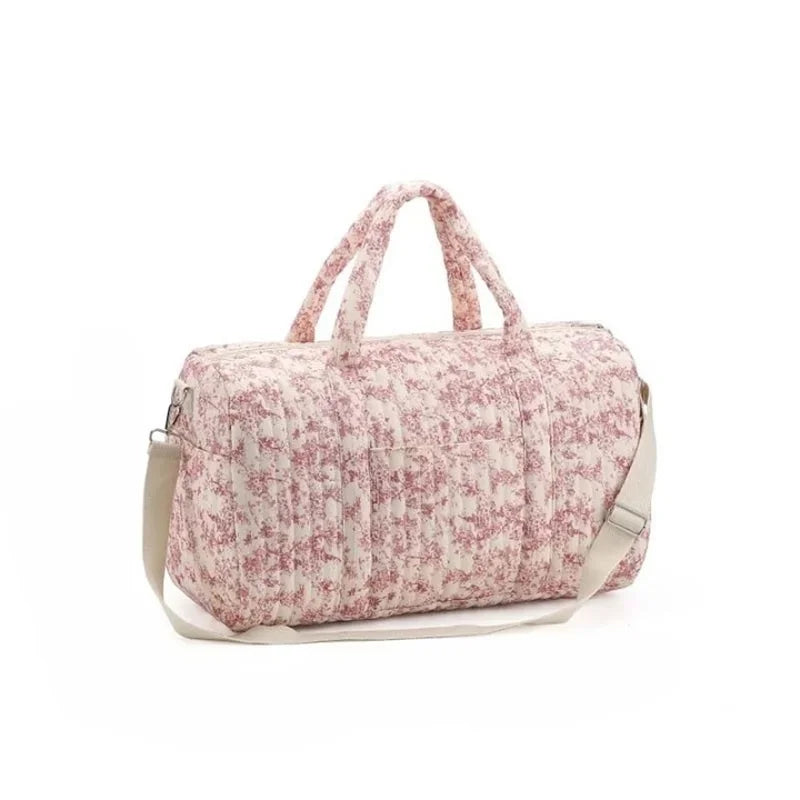 Sac à langer matelassé fleuris rose 
