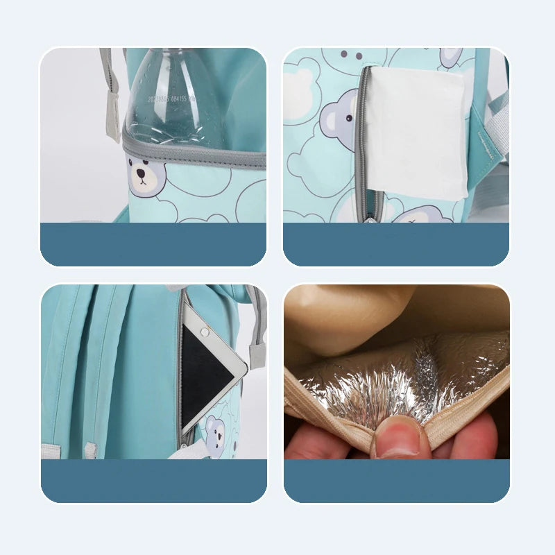 Sac à langer oursons bleu avec ses poches