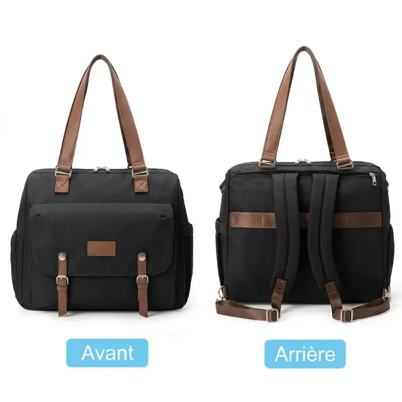 Vues du sac à dos à langer noir
